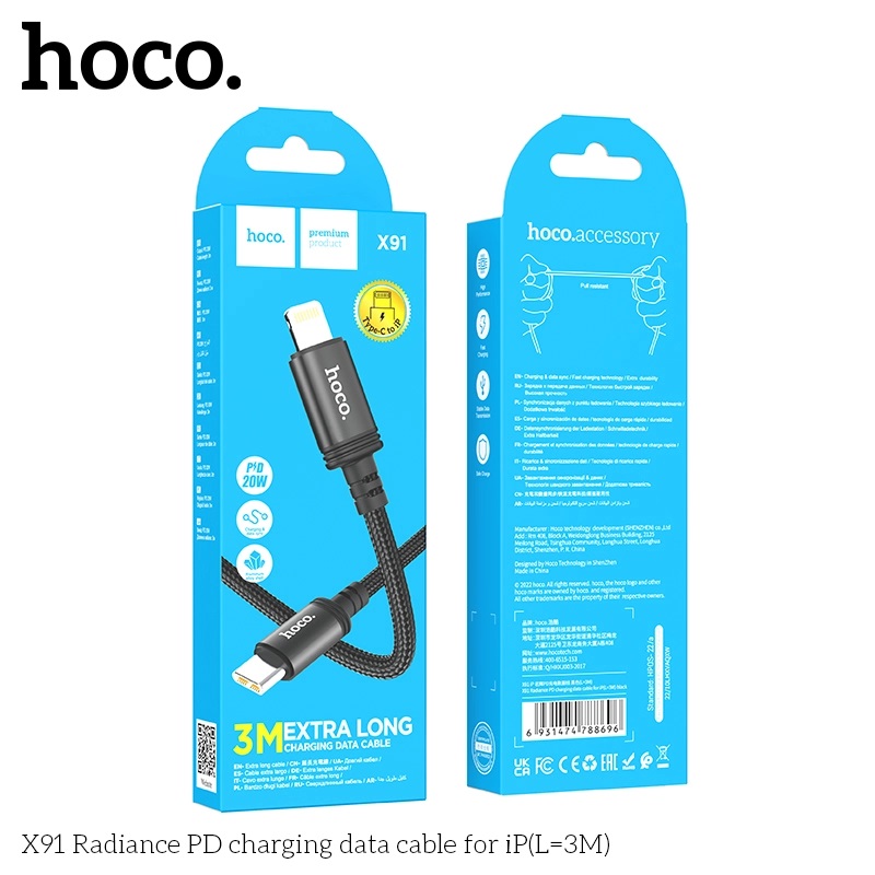 Cáp Sạc dài 3m Hoco X91 TypeC-Lighting
