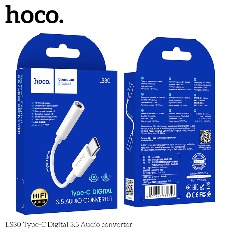 Cáp chuyển đổi Hoco Ls30 typeC-3.5