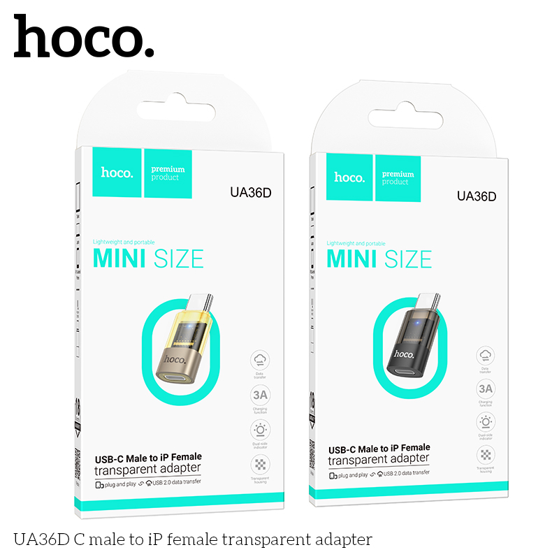 Bộ chuyển đổi Hoco UA36D TypeC sang Cắm iPhone lighting trong suốt