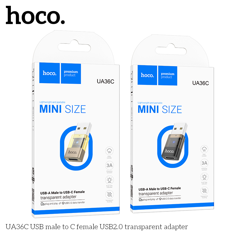 Bộ chuyển đổi Hoco UA36C USB sang Cắm Type-C USB2.0 trong suốt