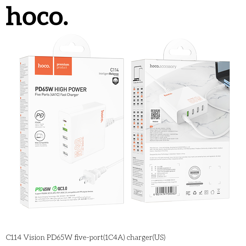 Cốc sạc Hoco C114 PD65w 5 cổng nhanh