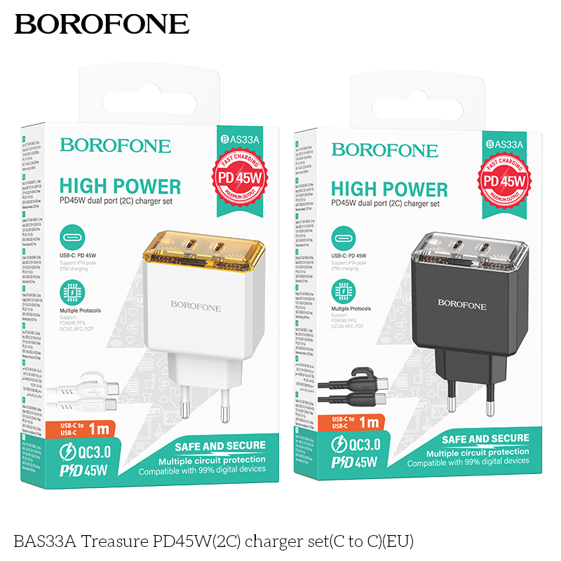 Bộ sạc Borofone BAS33A PD45w 2C typeC-typeC