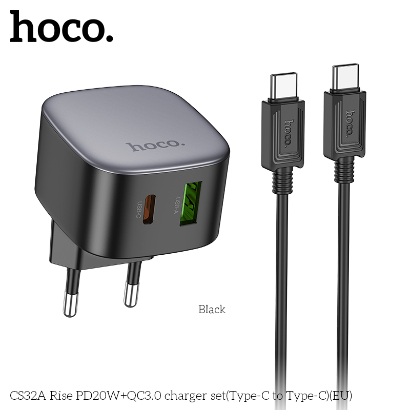 Bộ sạc Hoco CS32A PD20w (1C1A) typeC-TypeC cắm ngang