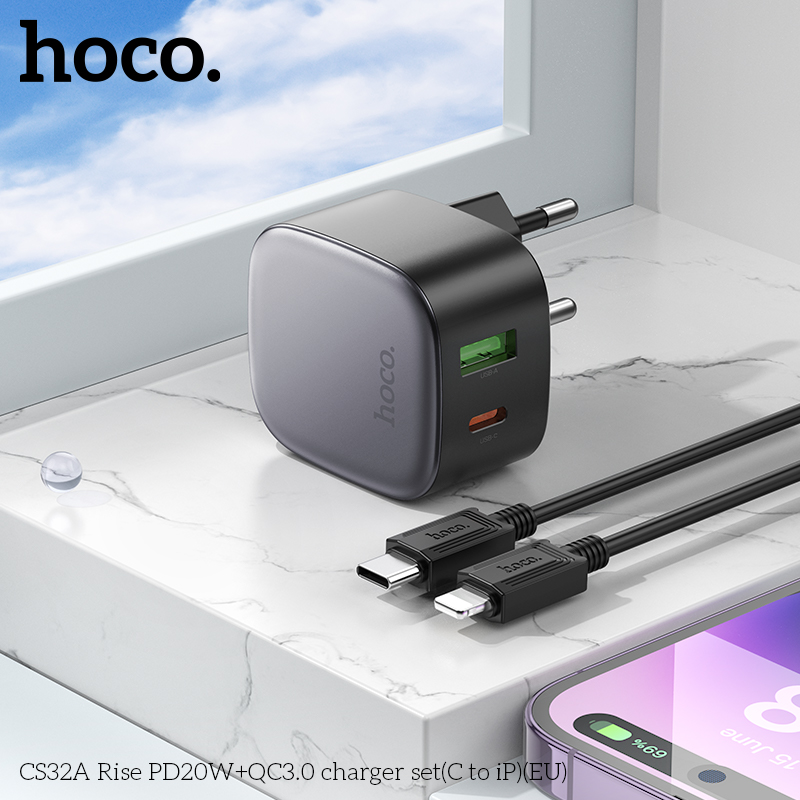 Bộ sạc Hoco CS32A PD20w (1C1A) typeC- lightingC cắm ngang