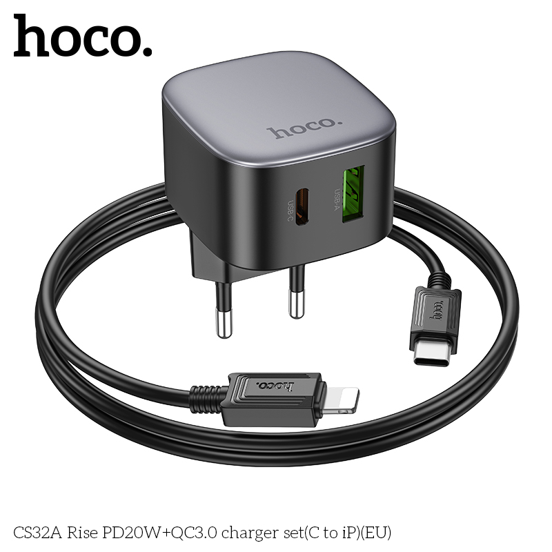 Bộ sạc Hoco CS32A PD20w (1C1A) typeC- lightingC cắm ngang