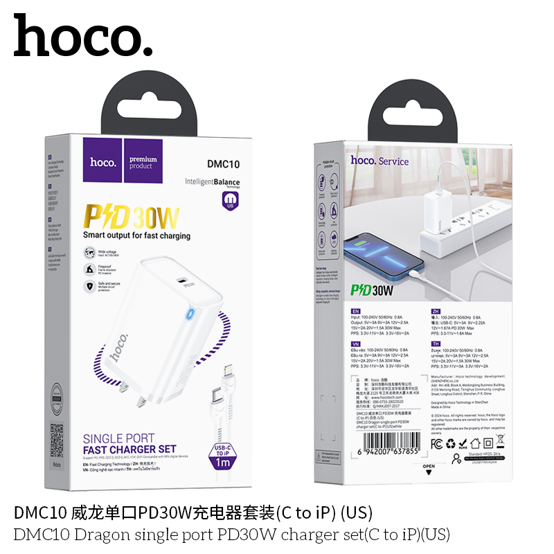 Bộ sạc Hoco DMC10 30w typeC- lighting
