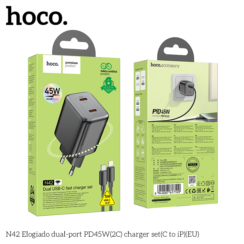 Bộ sạc Hoco N42 PD45w (2C) typeC- lighting