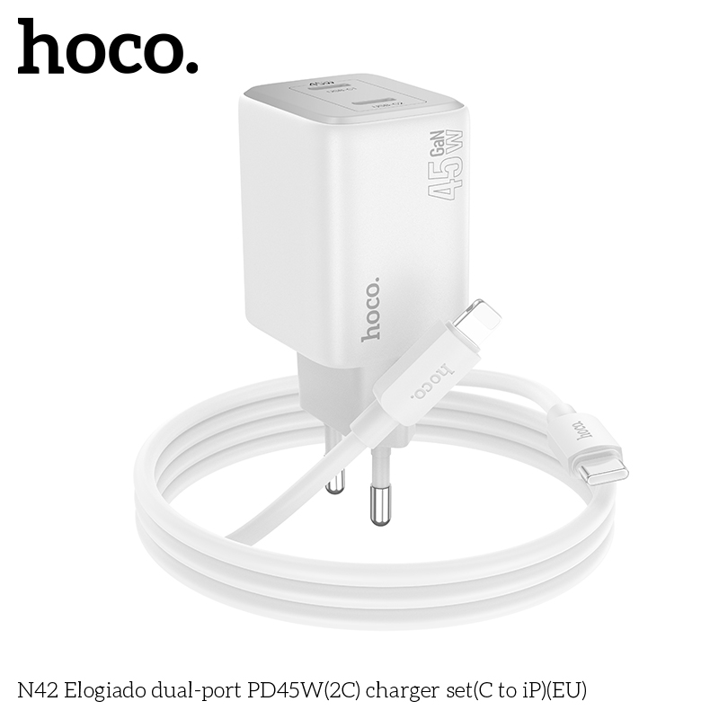 Bộ sạc Hoco N42 PD45w (2C) typeC- lighting