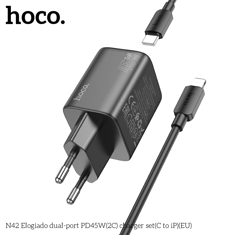 Bộ sạc Hoco N42 PD45w (2C) typeC- lighting