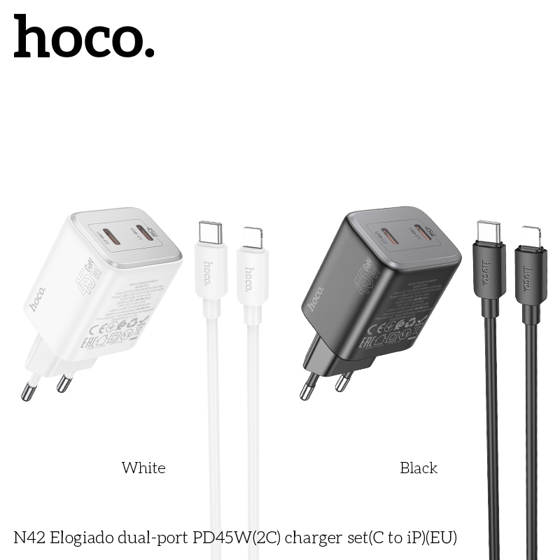 Bộ sạc Hoco N42 PD45w (2C) typeC- lighting