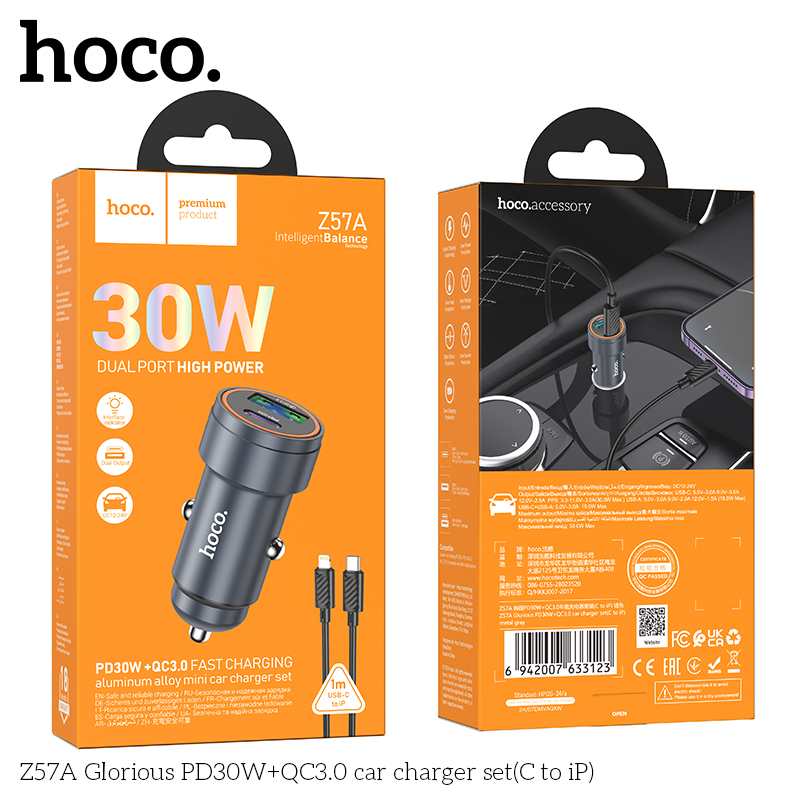 Cốc sạc ô tô Hoco Z57A PD30w 2 cổng