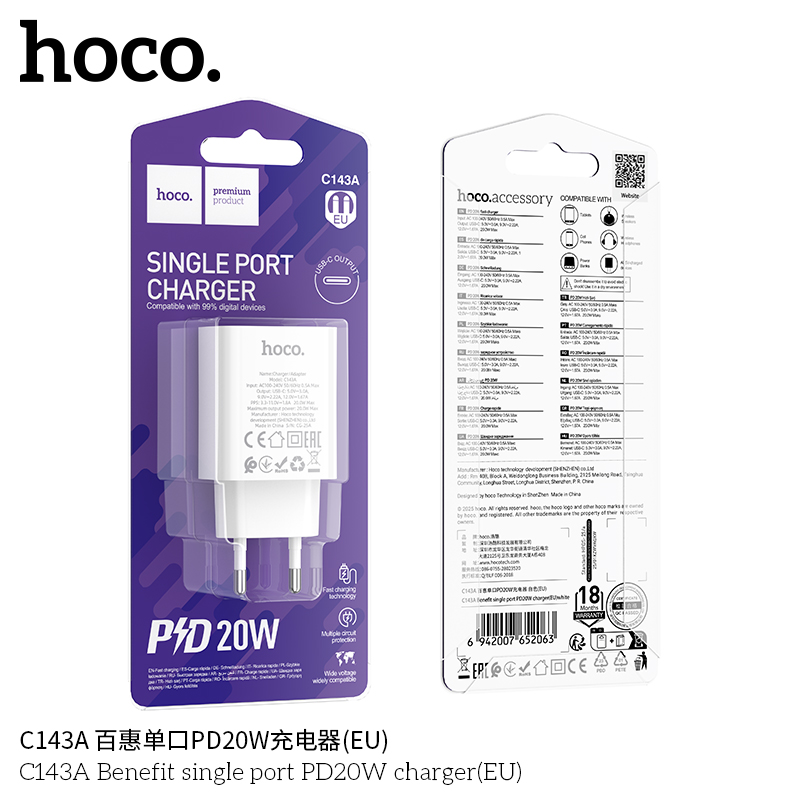 Cốc sạc Hoco C143A PD20w (1C)
