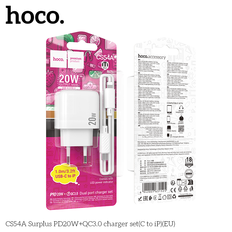Bộ sạc Surplus Hoco CS54A PD20w+QC3.0