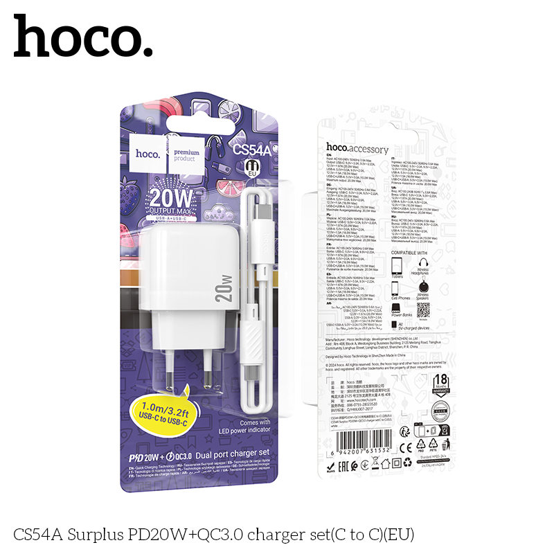 Bộ sạc Surplus Hoco CS54A PD20w+QC3.0