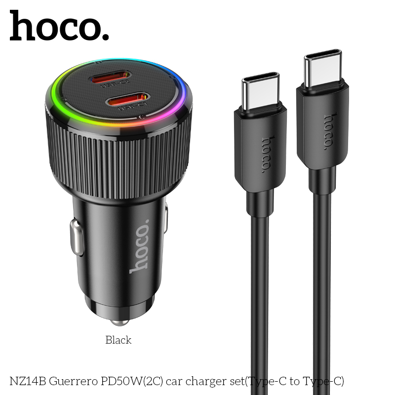 Cốc sạc ô tô PD50w Hoco NZ14B (2 cổng typeC)