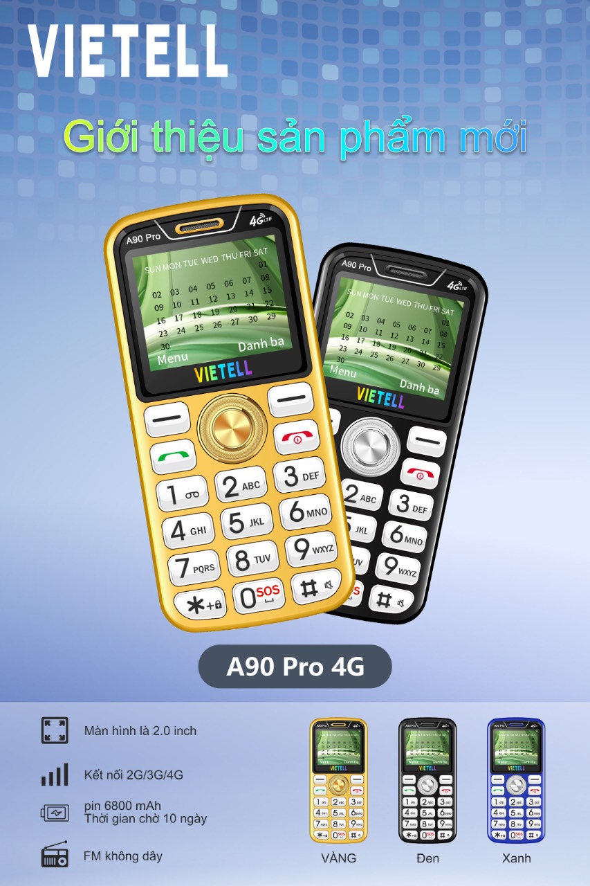 Điện thoại Người già Viettel A90 Pro 4G - Sóng 4G chuẩn Trọng phú mobile