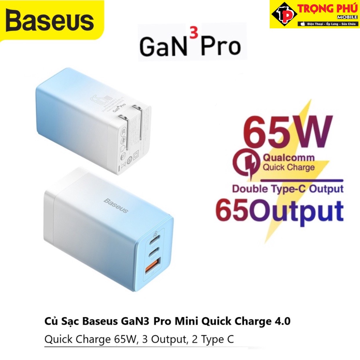Cốc  sạc nhanh Baseus 65W  Baseus GaN3 pro - TypeC