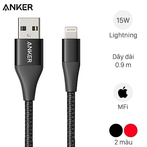 Cáp sạc Anker Powerline+ II iphone Usb - lighting 1m Nylon