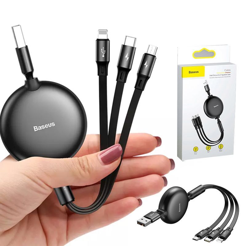 Cáp sạc 3 đầu dây rút Baseus 3in1 Golden Loop Trọng phú mobile