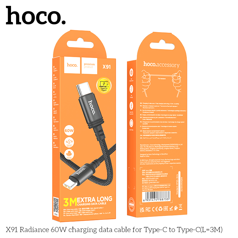 Cáp Sạc dài 3m Hoco X91 TypeC-TypeC