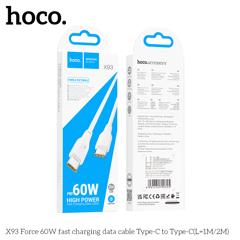 Cáp sạc Hoco PD60w X93 typeC-typeC 2m