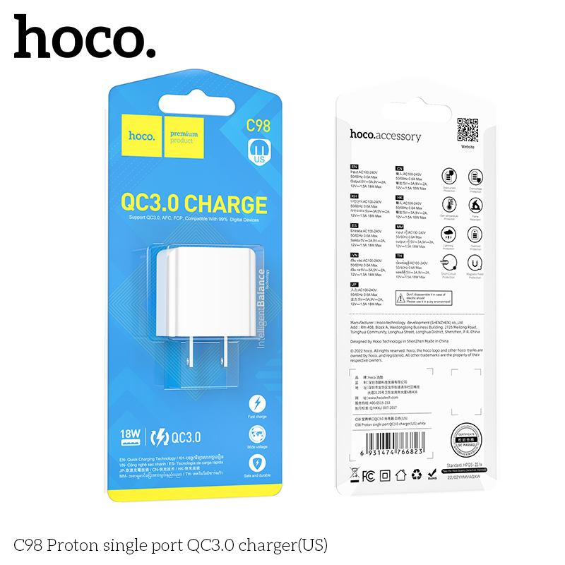 Cốc sạc Hoco C98 18w Qc3.0 ra USB