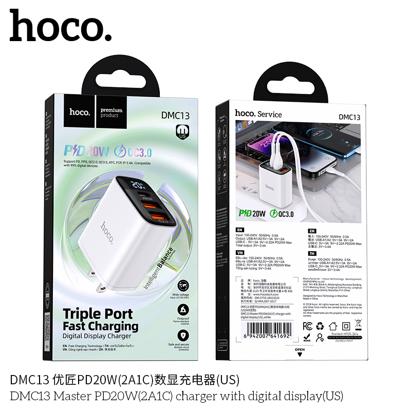 Cốc sạc Hoco DMC13 PD25w (1C2U)
