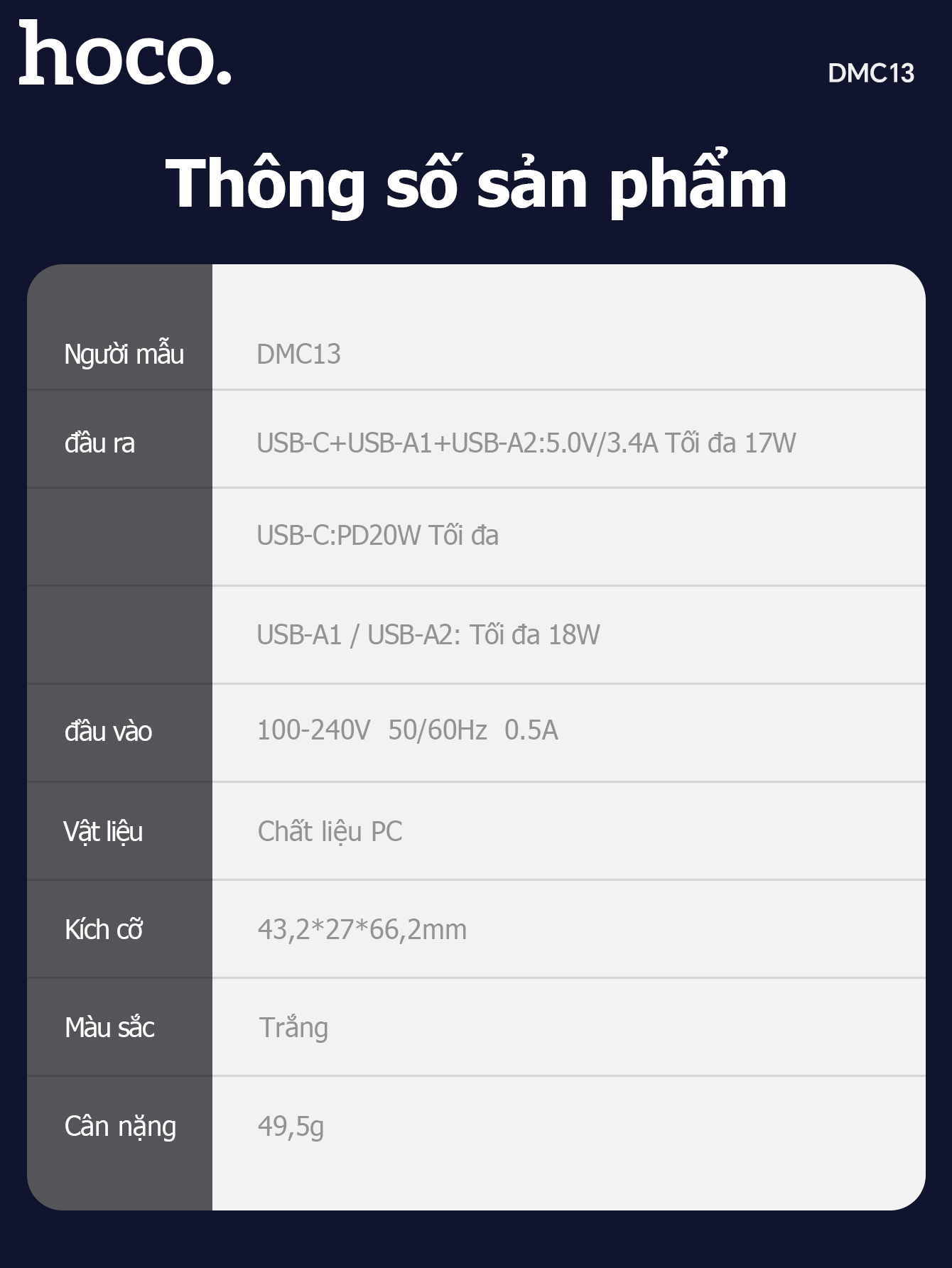 Cốc sạc Hoco DMC13 PD25w (1C2U)