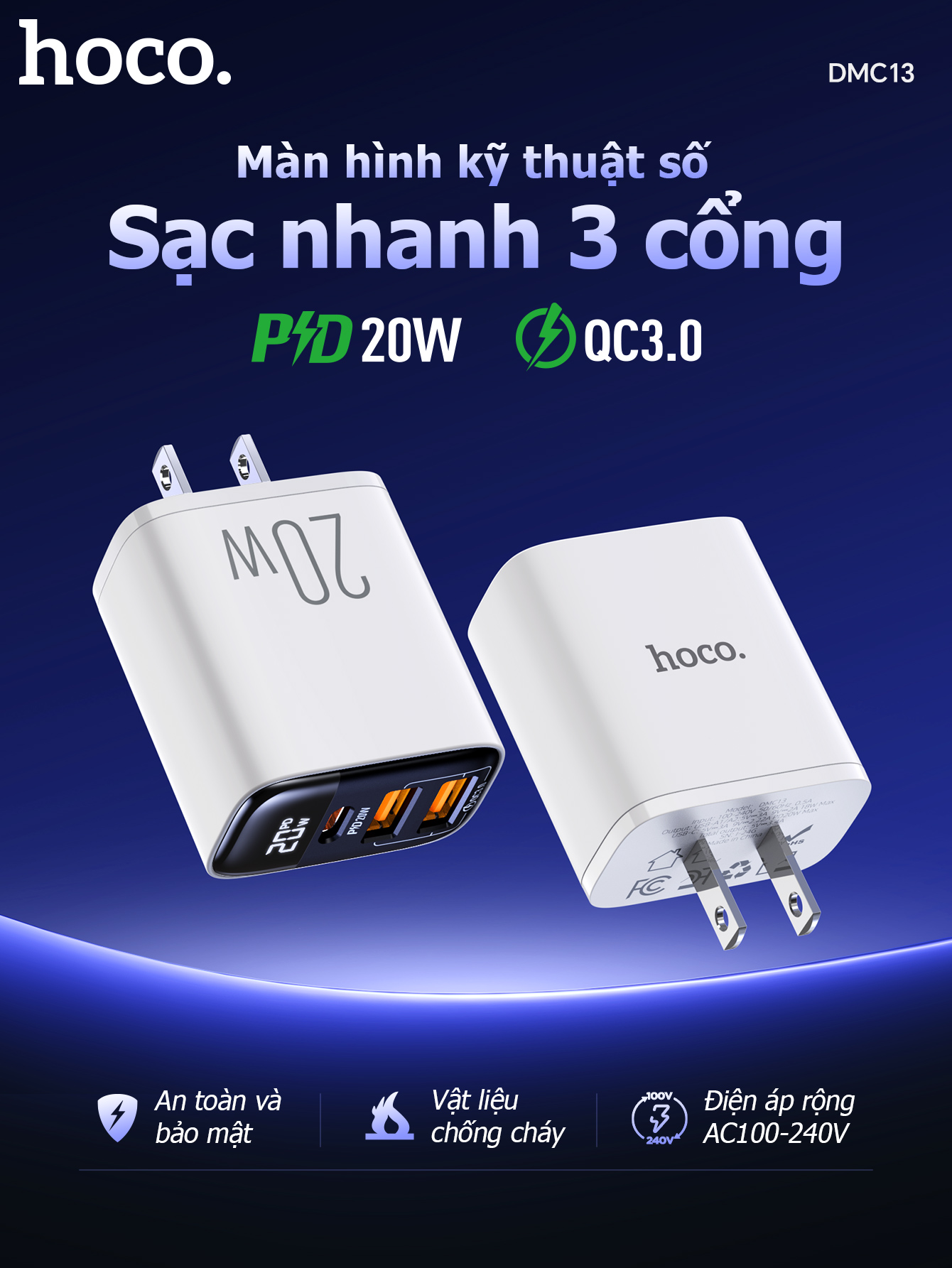 Cốc sạc Hoco DMC13 PD25w (1C2U)