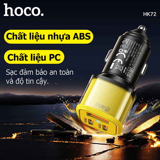 Cốc sạc Xe hơi Hoco HK72 3 cổng 2c1A