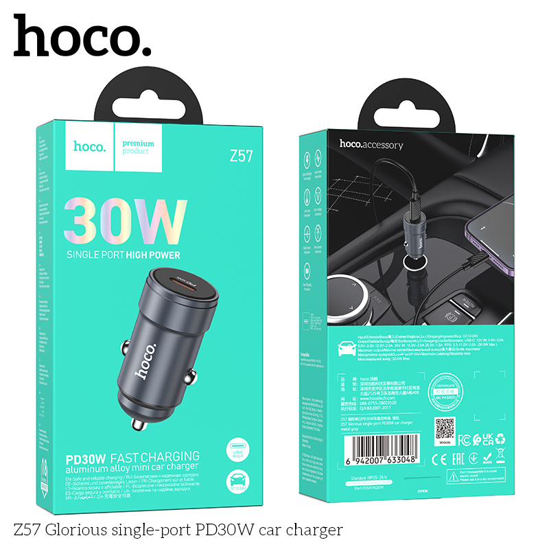 Cốc sạc ô tô Hoco Z57 PD30w