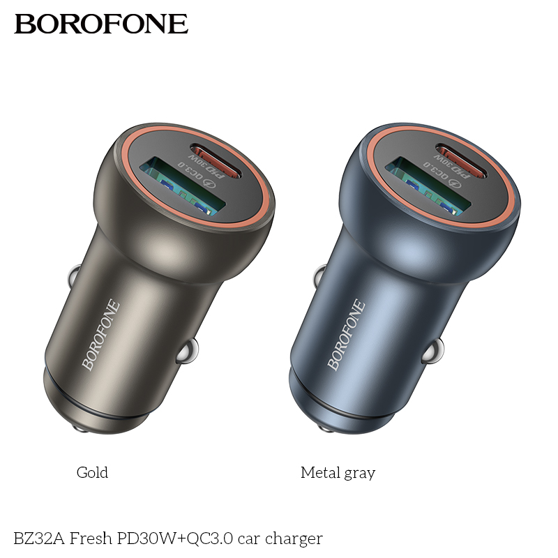 Cốc sạc ô tô Borofone nhanh BZ32A PD30w+QC3.0
