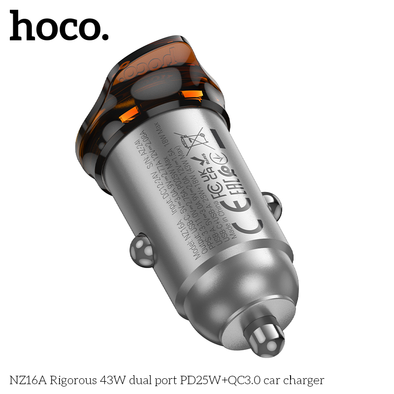 Cốc sạc điện thoại ô tô Hoco NZ16A 43w (PD25w+QC3.0)
