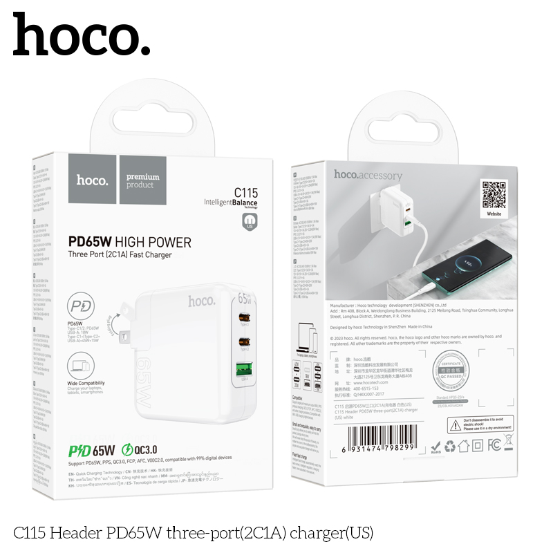 Cốc sạc Hoco C115 PD65w (2C1A)