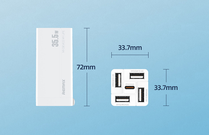 Cốc sạc nhanh 35W Remax RP-U66 (4 USB + 1 Type-c)