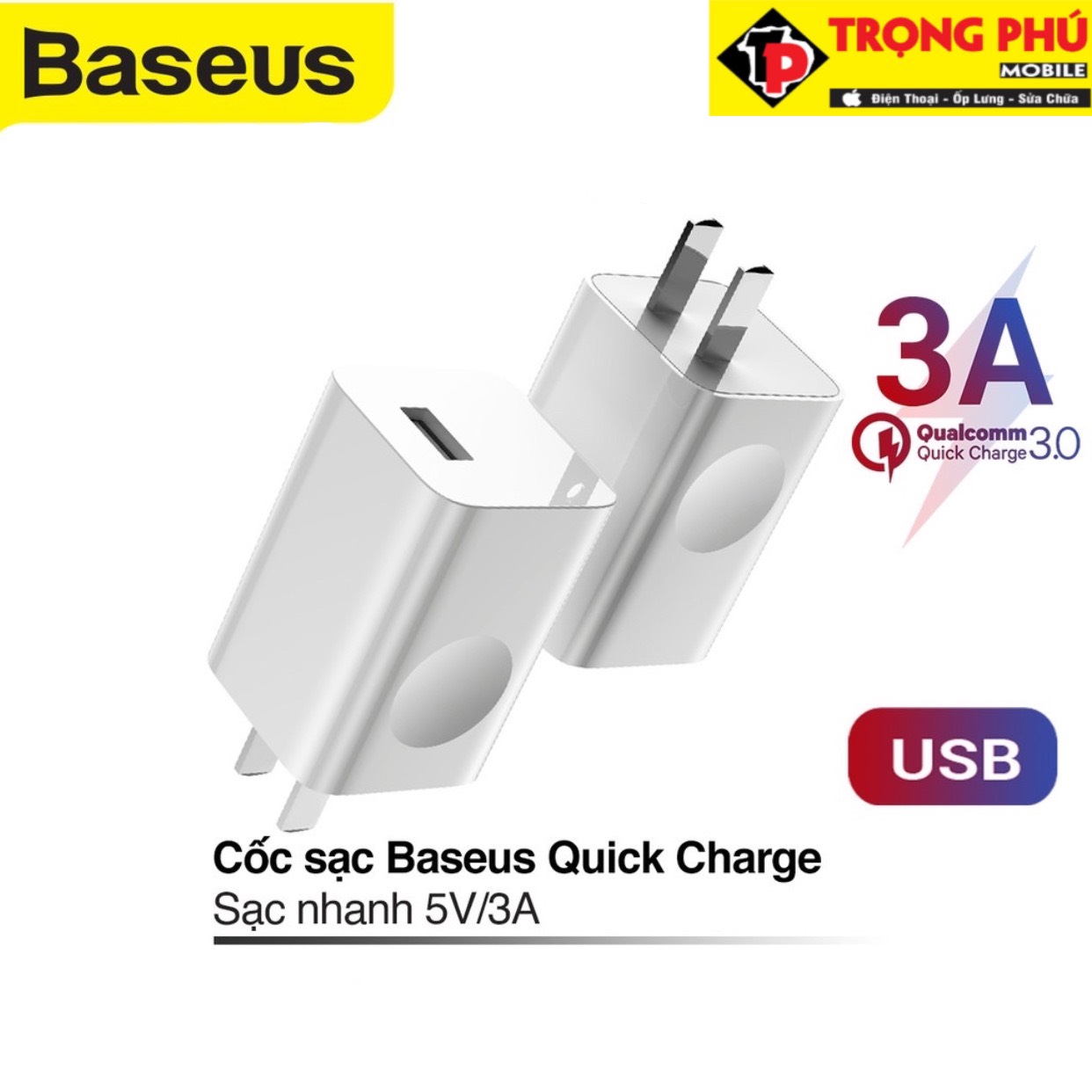 Cốc sạc Baseus wiless Charging + Quick Charger 3A - USB