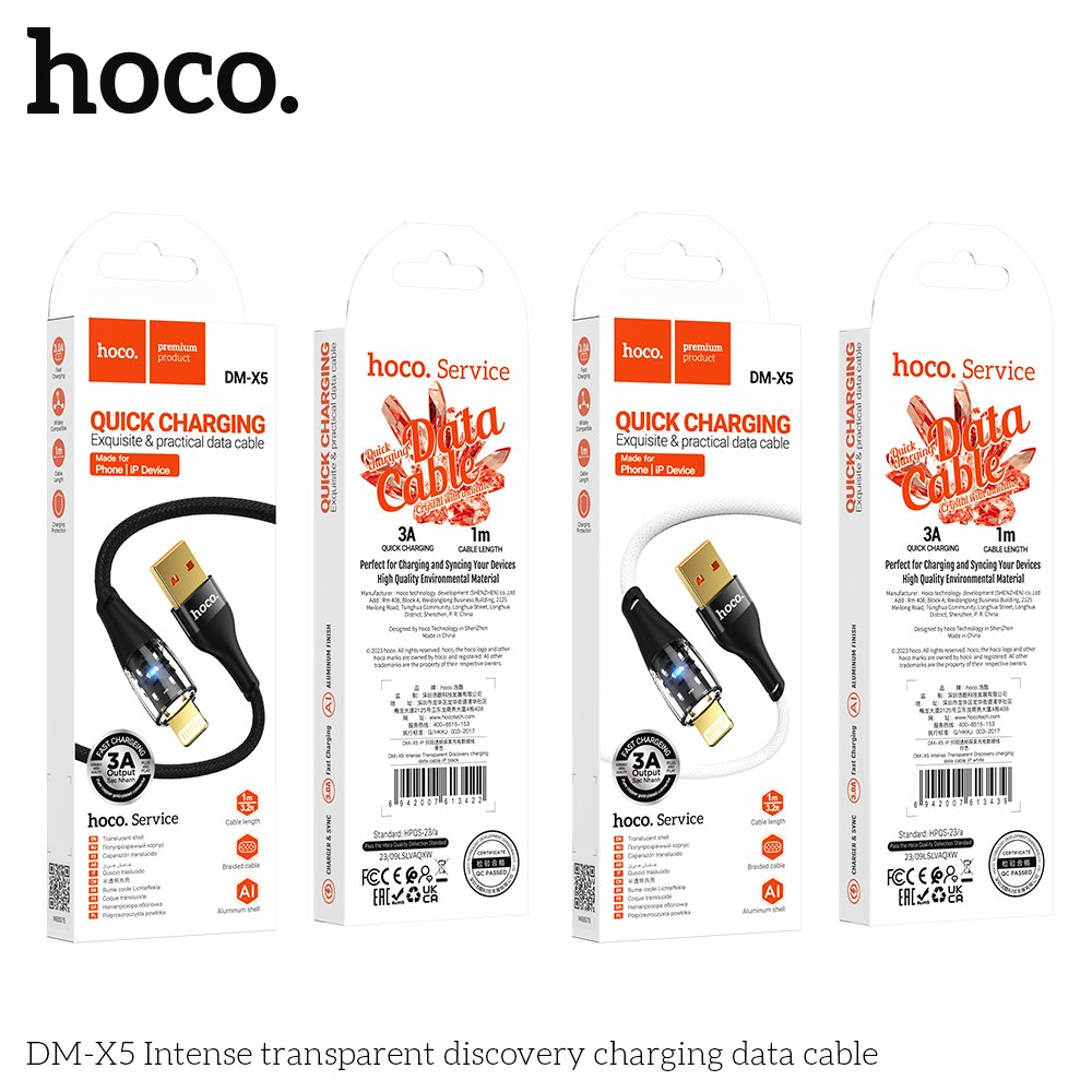 Cáp sạc Hoco DM X5 trong suốt 3A