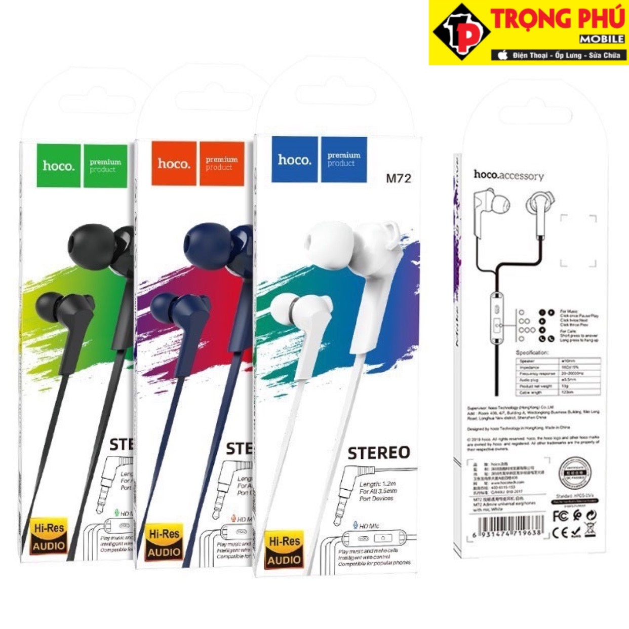 Tai nghe dây Hoco M72 Trọng phú mobile