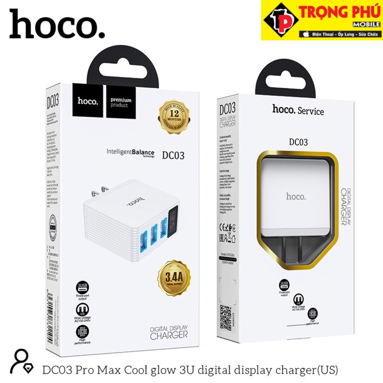 Cốc sạc Hoco DC03 PRO max 3.4A