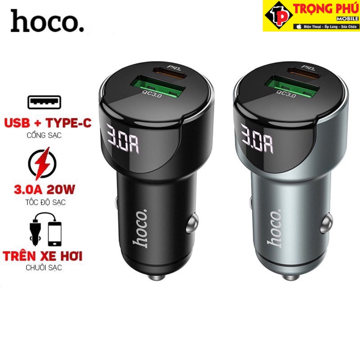 Cốc sạc ô tô Xe hơi Hoco Z42 3.0 20w