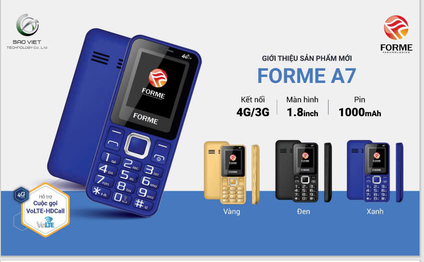 Điện thoại Forme A7 chính hãng 4g chuẩn
