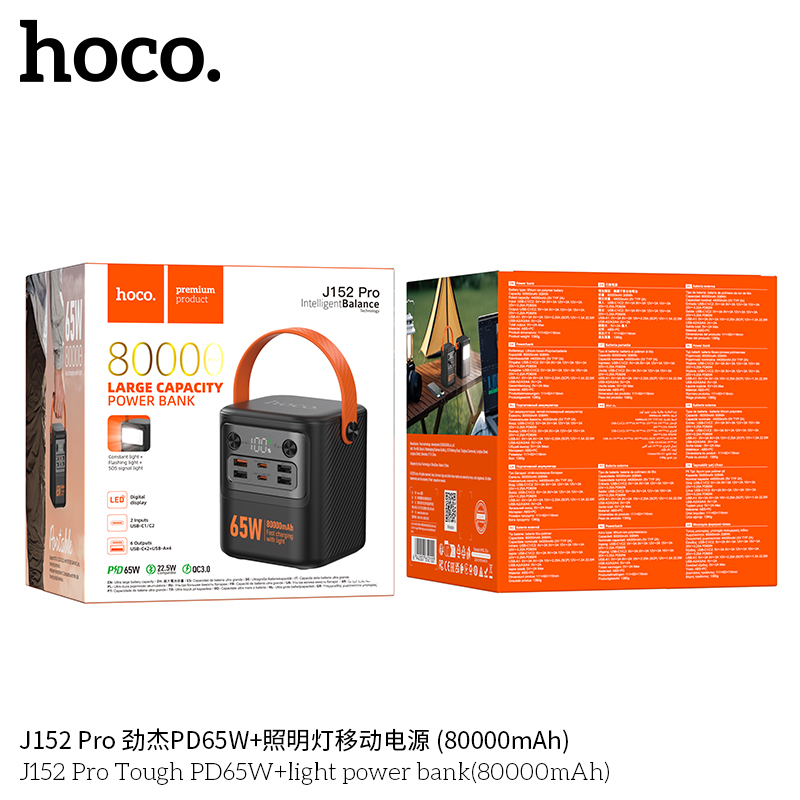 Pin sạc dự phòng Hoco J152 Pro Tough PD65W+pin 80.000mah, cổng 65w sạc được cho macbook, laptop typeC