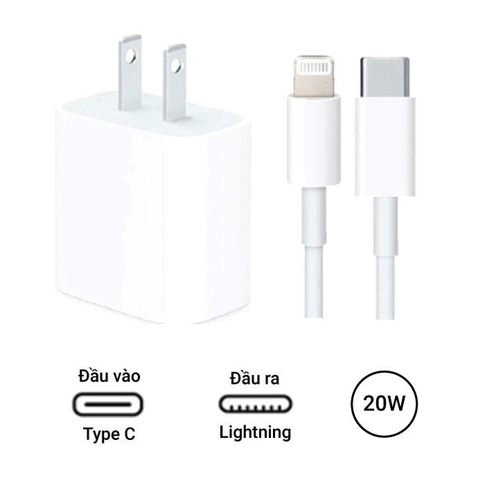 Bộ sạc Iphone 12/13 20w linh kiện 150k - TypeC-Lighting