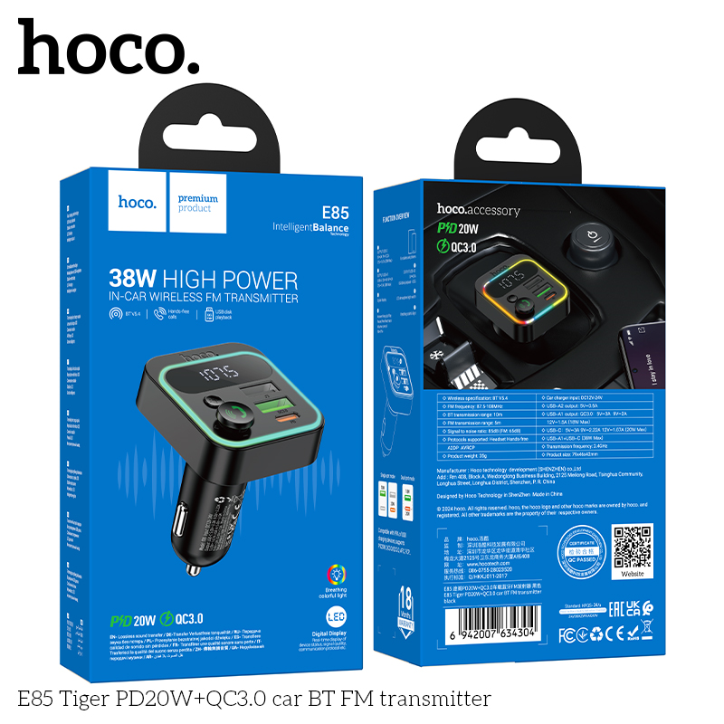 Sạc ô tô kiêm Máy phát FM BT Hoco E85 pd20w
