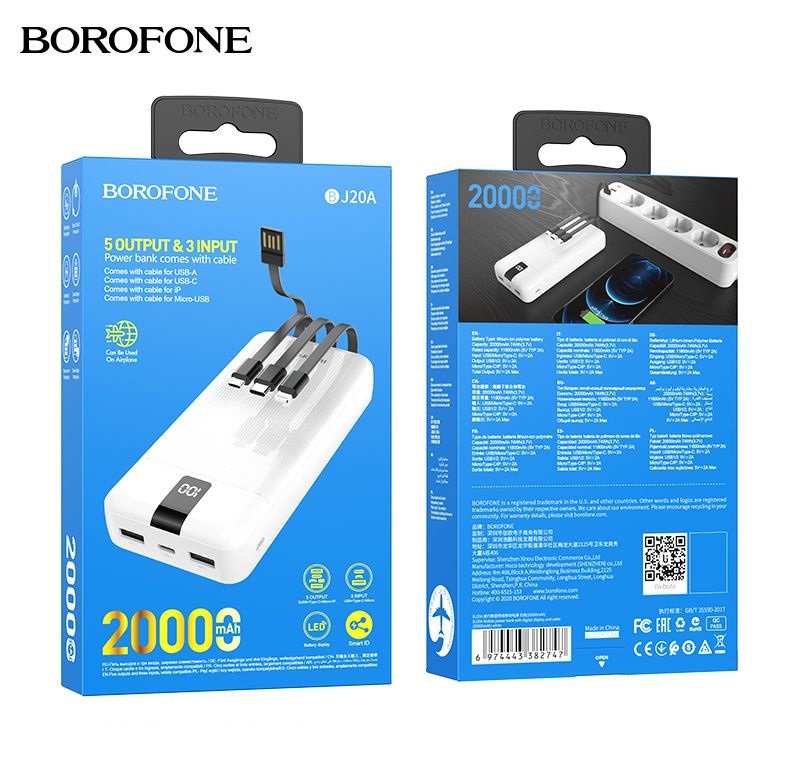 Pin sạc dự phòng Borofone BJ20A 3 dây 20.000mah