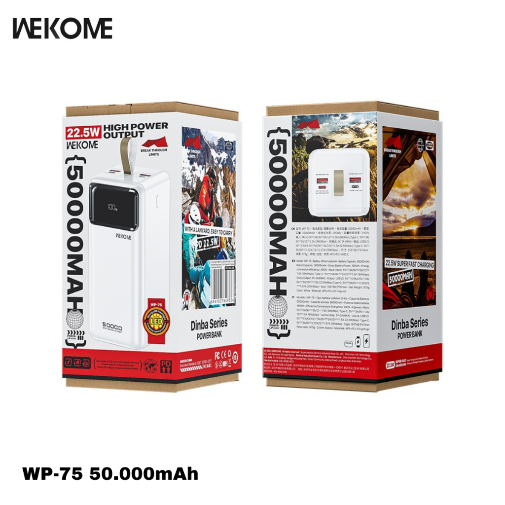 Pin dự phòng sạc nhanh 22.5W WEKOME WP-73 30.000mah