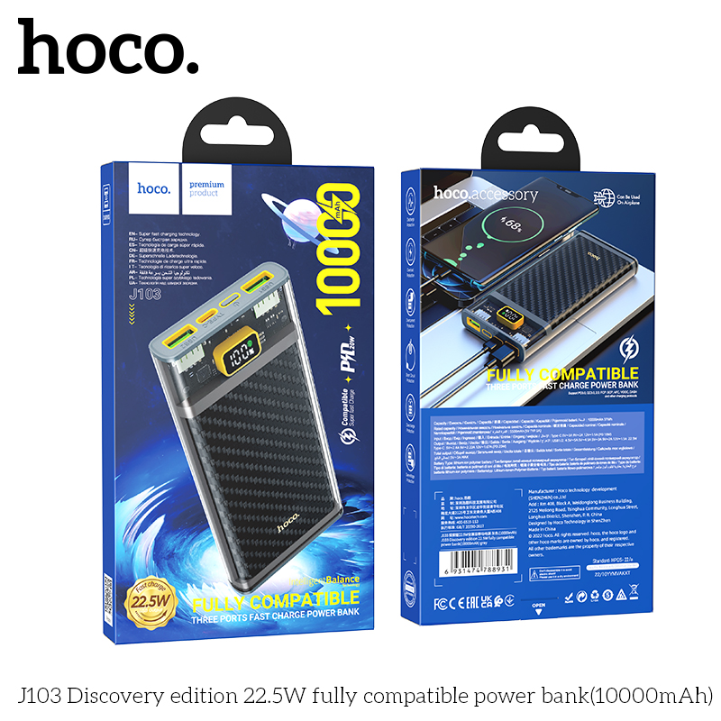 Pin sạc dự phòng Hoco J103 trong suốt 10.000mah