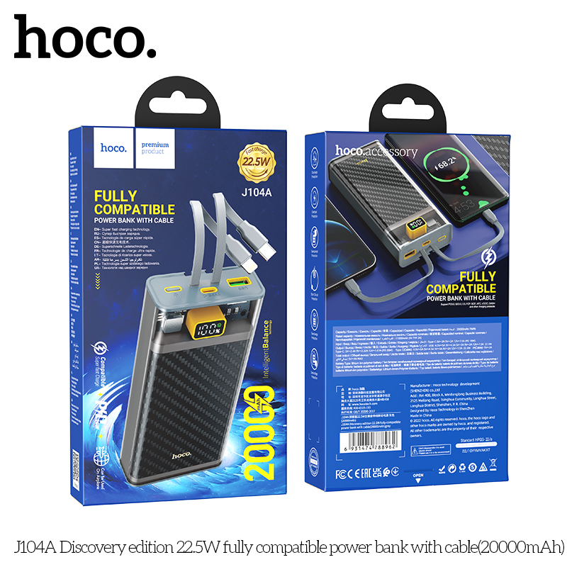 Pin sạc dự phòng Hoco J104A trong suốt 20.000mah