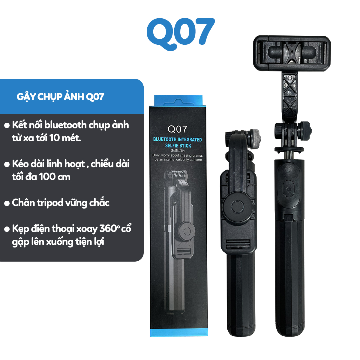 Gậy chụp hình Blutooth Q07 có đèn - 150k