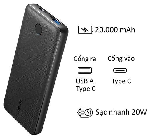 Pin Sạc dự phòng Anker 525 PowerCore Essential  20.000 mAHh